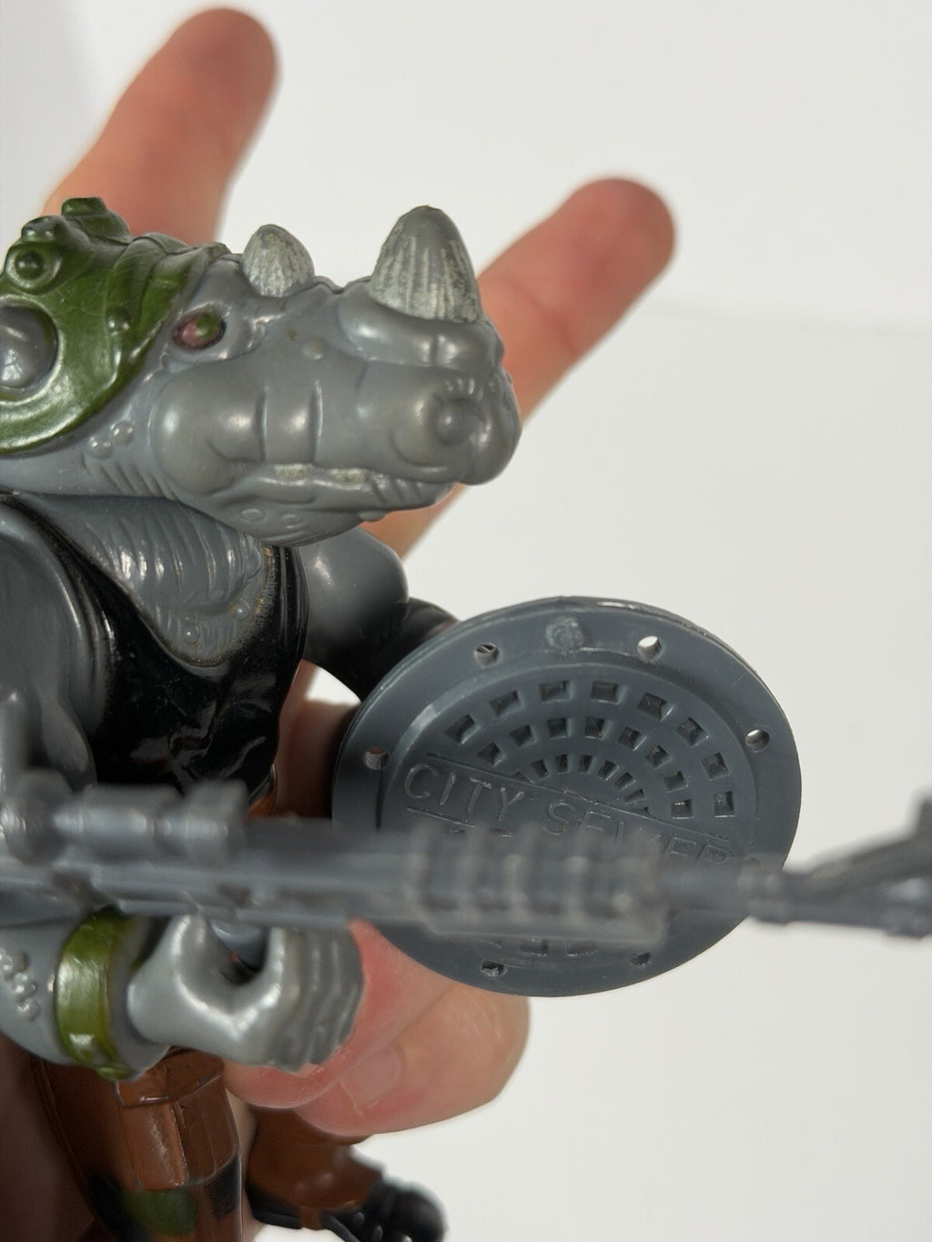 TMNT Rocksteady Figure with Gun & Shield Vintage 1988 Playmates