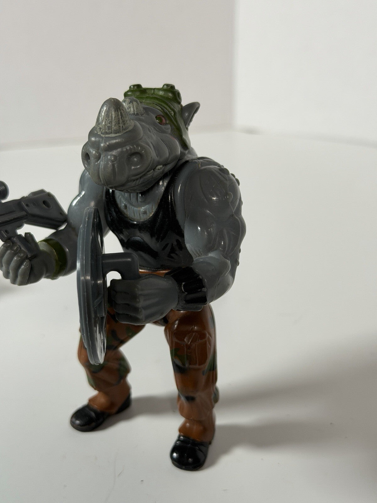 TMNT Rocksteady Figure with Gun & Shield Vintage 1988 Playmates