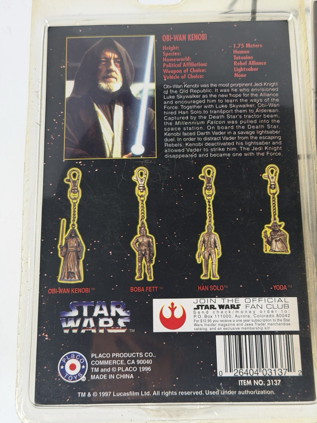 Vintage 1996 Star Wars Metal Die Cast Key Chain Set of 2 - Obi Wan, Yoda