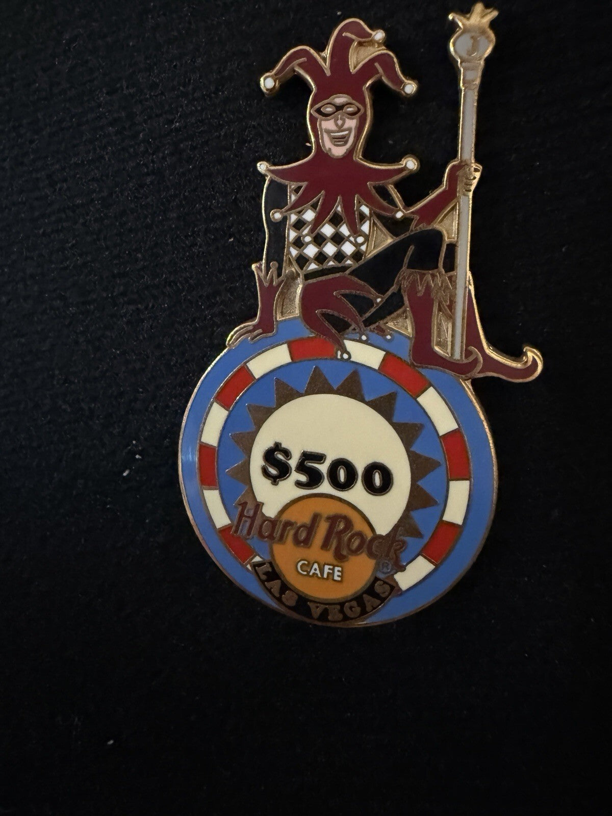 Hard Rock Cafe Las Vegas - Jester Sitting on $500 Chip Pin