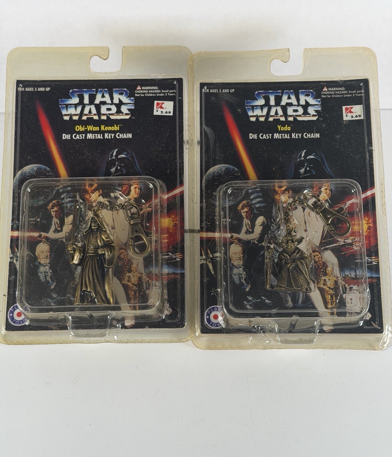 Vintage 1996 Star Wars Metal Die Cast Key Chain Set of 2 - Obi Wan, Yoda