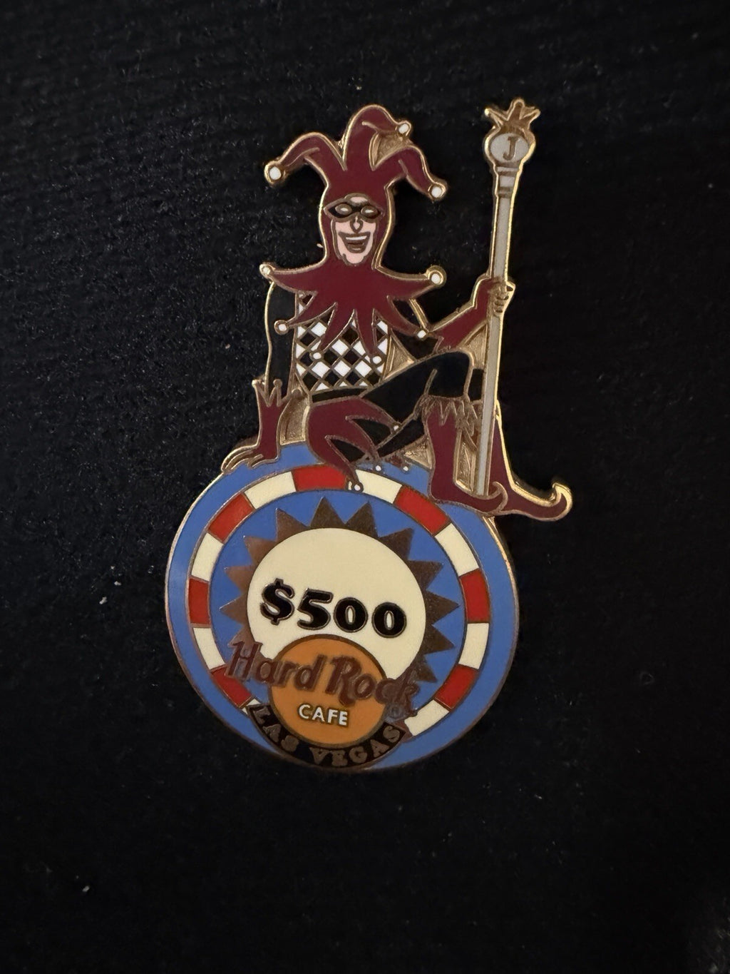Hard Rock Cafe Las Vegas - Jester Sitting on $500 Chip Pin