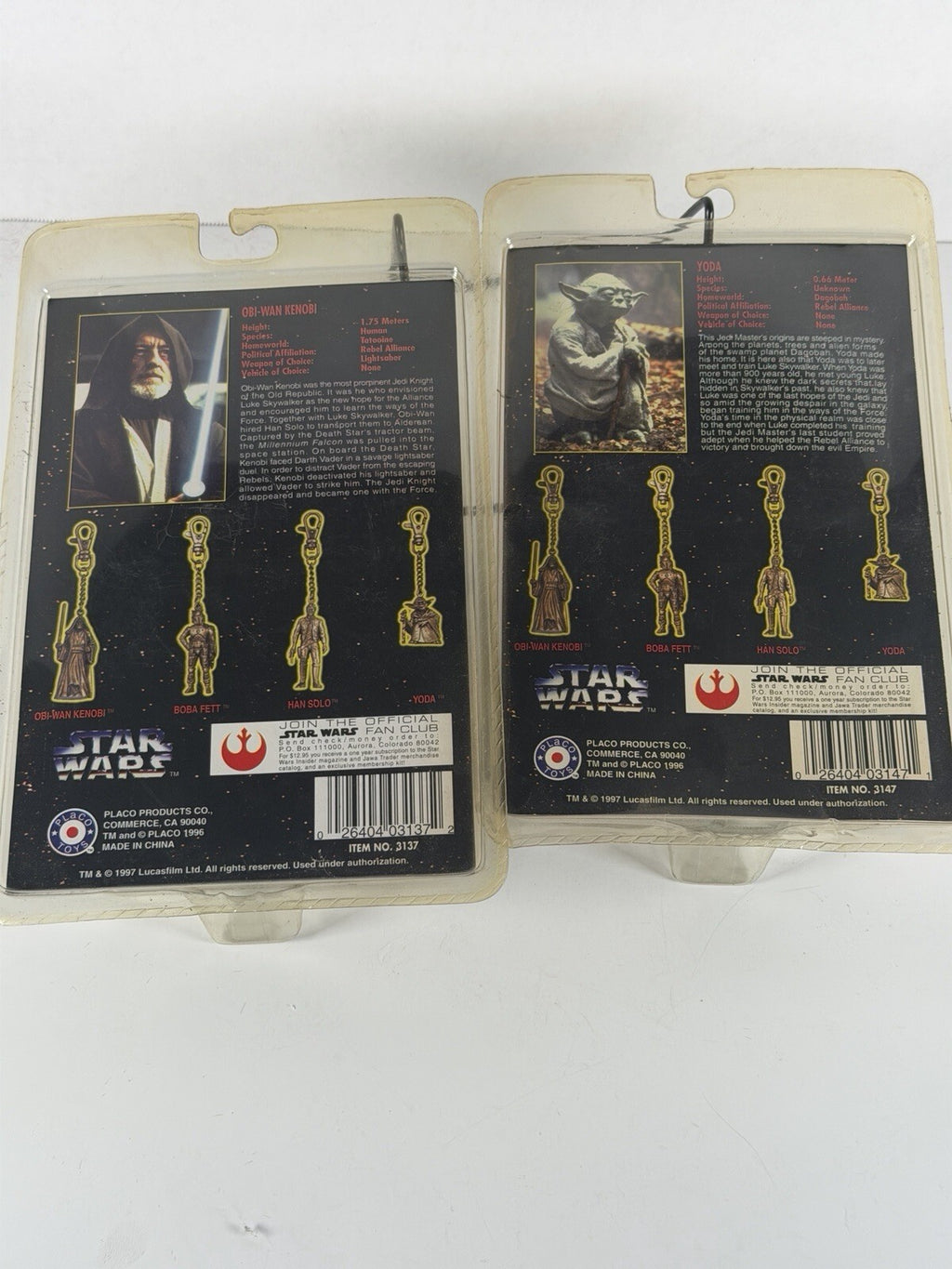 Vintage 1996 Star Wars Metal Die Cast Key Chain Set of 2 - Obi Wan, Yoda