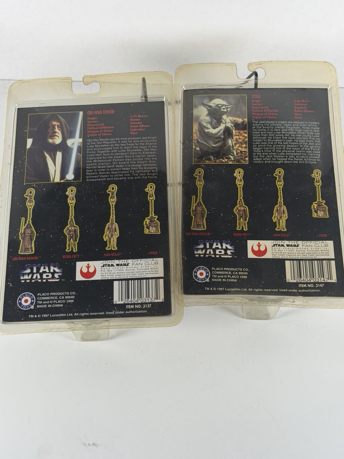 Vintage 1996 Star Wars Metal Die Cast Key Chain Set of 2 - Obi Wan, Yoda