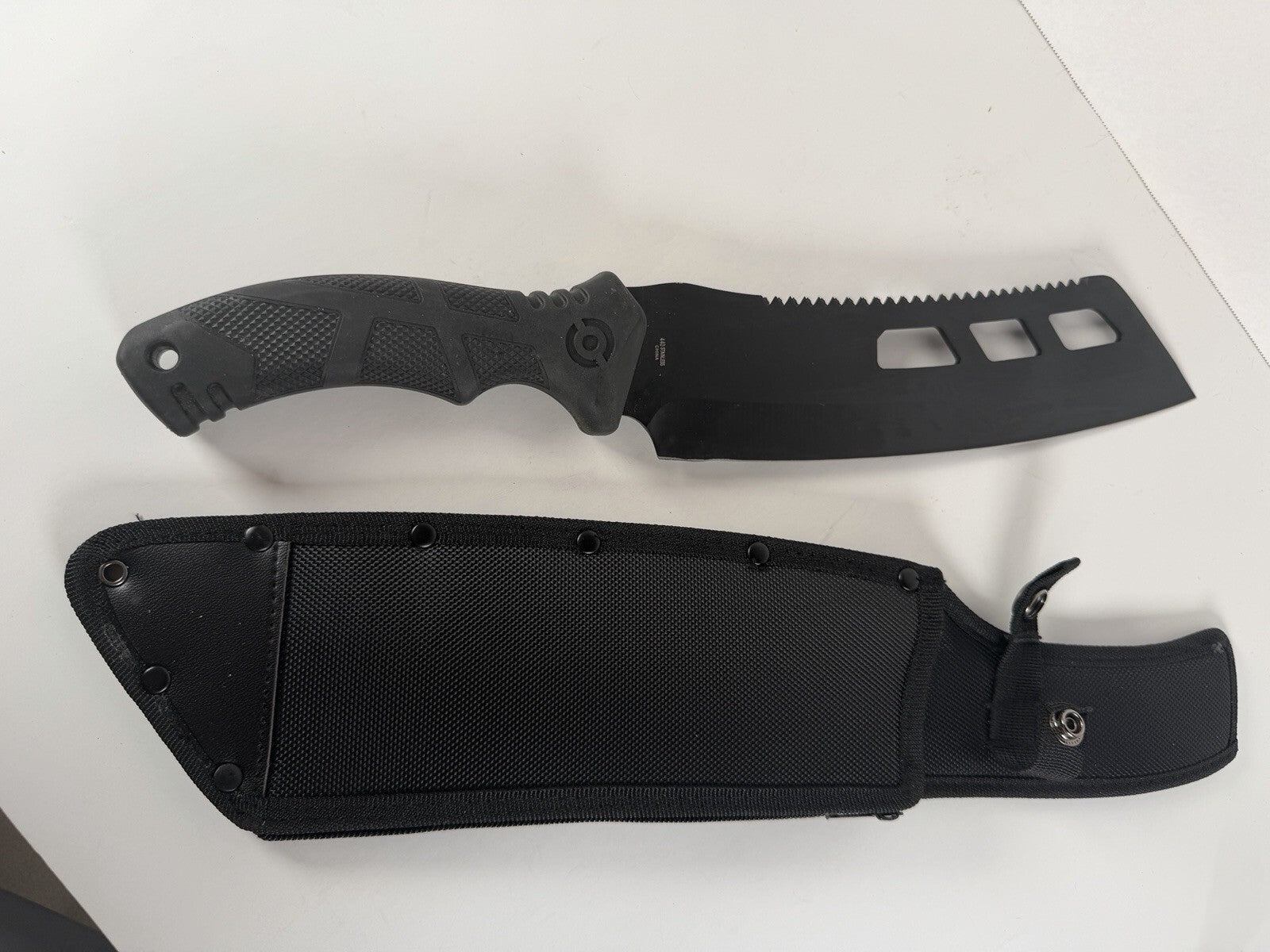 Fixed Blade Survival Knife Clip Point Combo Edge Serrated Spine Black…Snake Eye