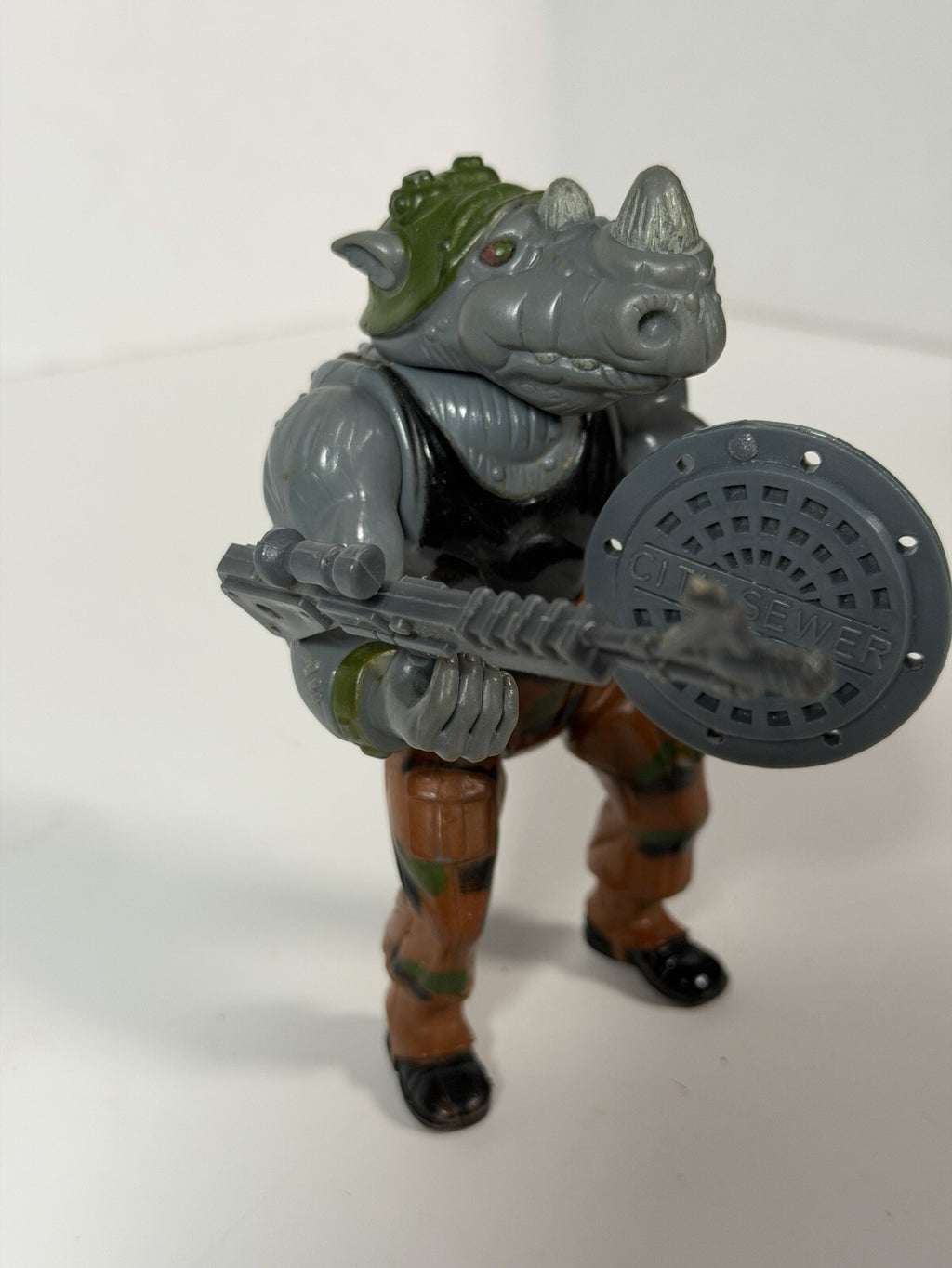 TMNT Rocksteady Figure with Gun & Shield Vintage 1988 Playmates