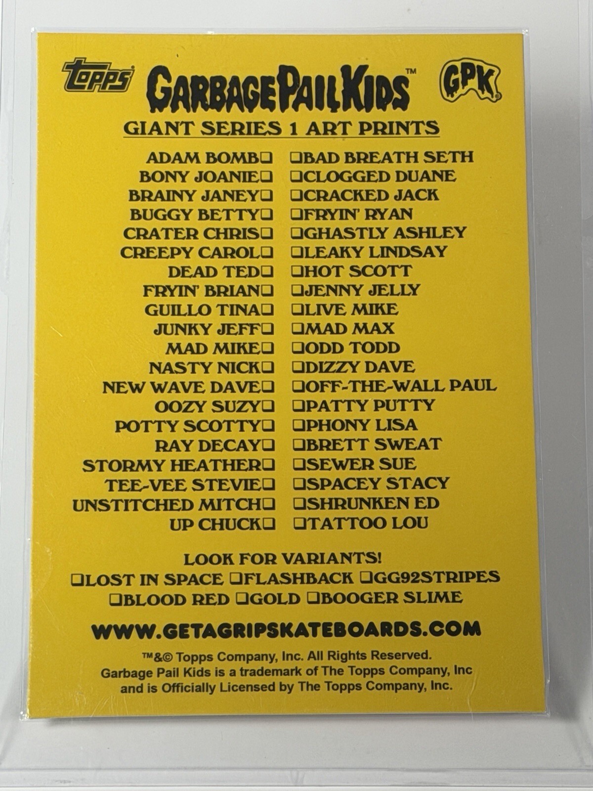 2025 Garbage Pail Kids Get A Grip Giant Art Print 5x7 SPACEY STACY